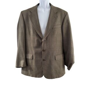Gianfranco Ruffini Blazer Mens 41R Brown Silk Wool Glen Plaid Tweed Sport Coat